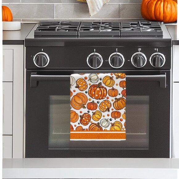 Pumpkin Kitchen Towels Autumn Fall Holiday Thanksgiving Halloween Cottage Decor - Picture 4 of 5